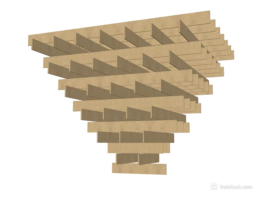 Wooden Layered Ceiling Design With Stacked Geometric Patterns And Structure 3d model
