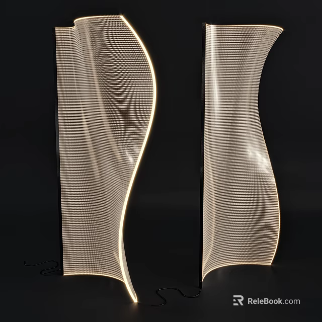 Modern Floor Lamp With Wavy Mesh Design And Soft Illuminated Glow 3d model 