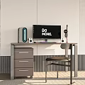 Modern Home Office Desk With Computer Monitor Tower Chair And Drawers