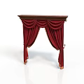 Red Pleated Curtains With Wooden Top And Golden Ties Decoration Design