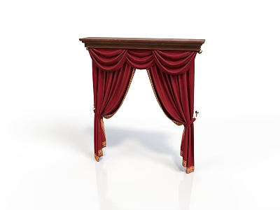 Red Pleated Curtains With Wooden Top And Golden Ties Decoration Design 3d model