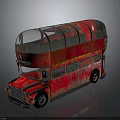 Red Vintage Double Decker Bus With Transparent Roof And Rusty Features 3d model