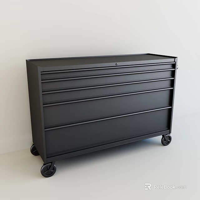 Sturdy Black Storage Cabinet With Multiple Drawers And Mobile Wheels 3d model