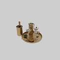 Champagne Bottle And Martini Glasses On Gold Tray With Ice Bucket Pitcher And Olives