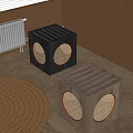 Square Wooden Stools With Hollow Stripes And Round Mesh Design For Home Decor
