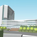 Modern Office Building With Curved Glass Facade And Landscaped Entrance Area
