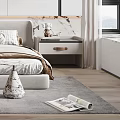 Modern Minimalist Bedroom With Bed Round Wall Art Nightstands And Window Seat