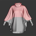 Stylish Red And Gray Turtleneck Poncho With Loose Sleeves And Knit Fabric