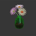 Black Cylindrical Textured Vase Holding Three White Daisies On Dark Background