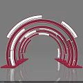 Modern Event Entrance Gate With Red And White Curved Arched Design Elements 3d model