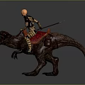 Armored Warrior Riding Fierce Reptilian Beast With Sharp Teeth And Red Saddle