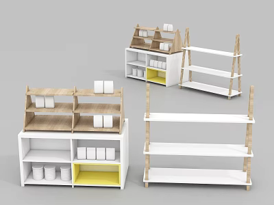 Modern Wooden And White Multi Layer Shelving Units For Home Storage And 3d model