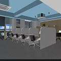 Modern Office Workspace With Open Desks Partitions Ergonomic Chairs And Windows
