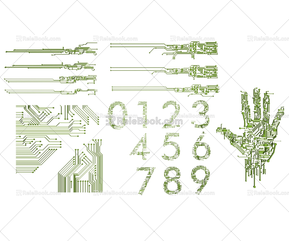 Circuit Board Elements Technology Elements Technology Borders Circuit Elements Shading Borders Dialog Palmprint Numbers 3d model