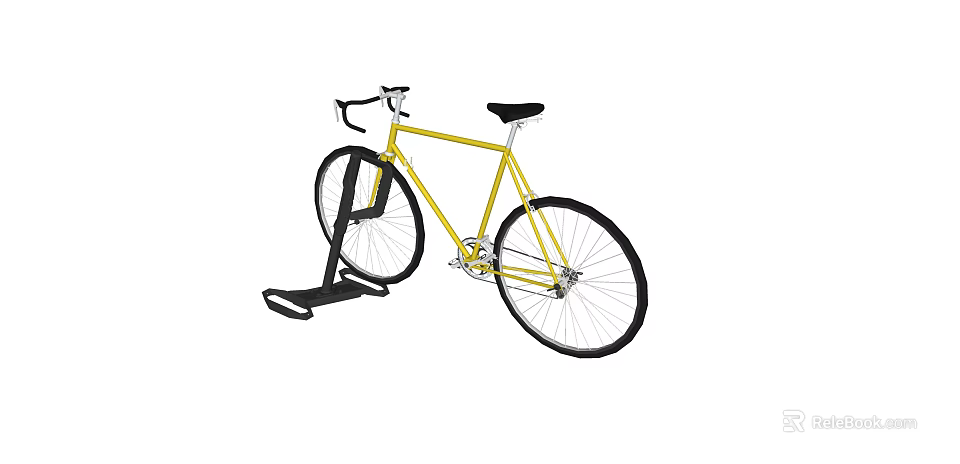 Yellow Bicycle Parked on Black Bike Stand for Secure Storage 3d model 