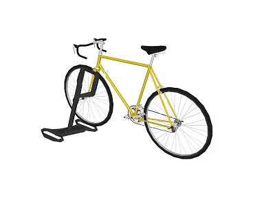 Yellow Bicycle Parked on Black Bike Stand for Secure Storage 3d model