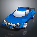 Blue Sports Car With Sleek Aerodynamic Design And Multiple Round Headlights