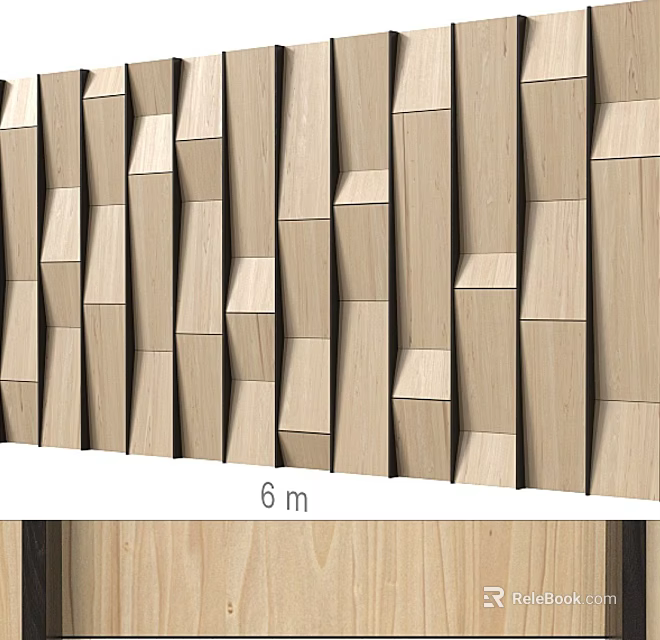 Modern Wooden Geometric Wainscoting Paneling with 6m Length Interior Design 3d model 