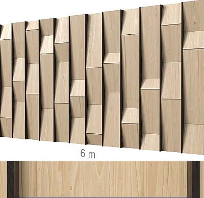 Modern Wooden Geometric Wainscoting Paneling with 6m Length Interior Design 3d model