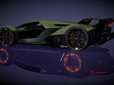 Green Supercar Featuring Sleek Aerodynamic Design Large Alloy Wheels Rear Spoiler Metallic Finish And Reflection 3d model
