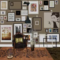 Accent Chair In Cozy Living Room With Framed Artworks Rug And Decorative Vase