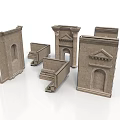 Ancient Stone Architectural Elements With Arches Columns And Door Frames 3d model