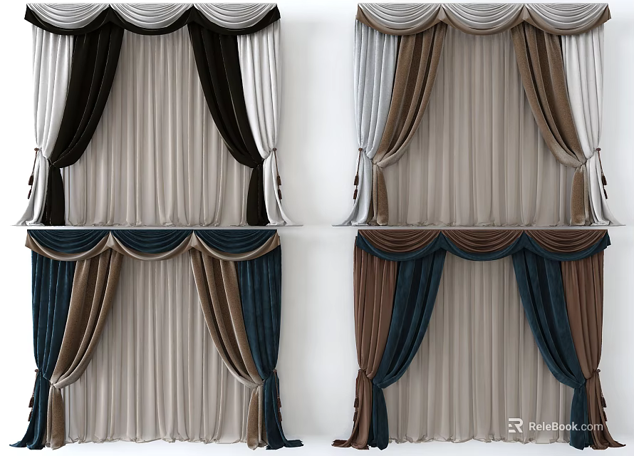 Elegant Window Curtains With Multiple Color Combinations And Luxury Fabric Design 3d model