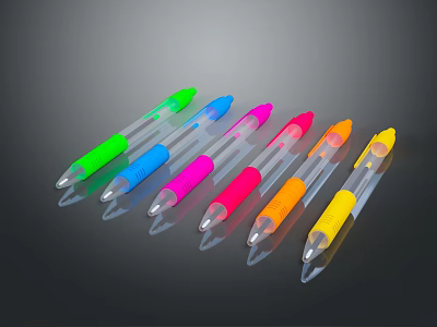Assorted Colored Retractable Ballpoint Pens With Transparent Body For Daily Use 3d model