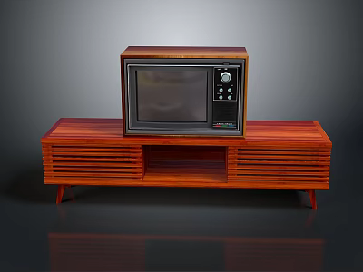 Retro Wooden TV Stand Furniture With Vintage Television And Storage Design 3d model