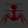 Red Mechanical Ant Robot Character With Detailed Metallic Body And Legs