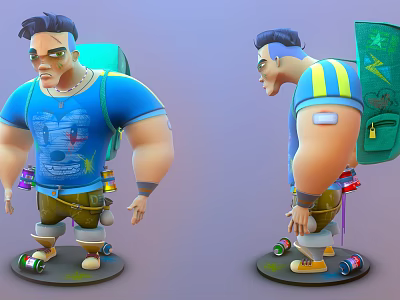 Modern game character graffiti handsome fat man 3d model