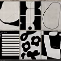 Black and White Geometric Pattern Square Rugs with Various Abstract Designs