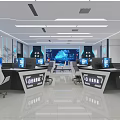 High Tech Security Control Room With Multiple Computer Monitors Workstations And Modern Lighting