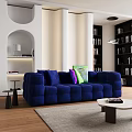 Modern Living Room Blue Modular Sectional Sofa With Bookshelves Side Table And Rug
