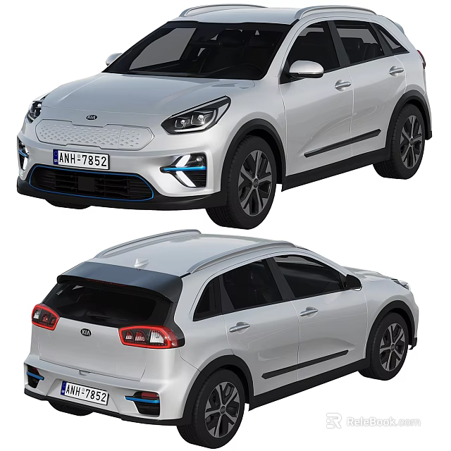 Silver Kia Cars Two Models Front Rear Views 3d model 