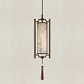 Chinese Style Pendant Light With Wooden Frame Beige Lampshade Floral Patterns And Red Tassel