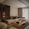 Modern Dining and Living Room Interior Design With Wooden Furniture Dining Table and Sofa