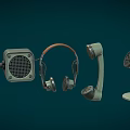 Vintage Communication Devices Collection With Retro Headphones Old Telephone And Speaker
