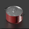 Red Cooking Pot With Silver Lid And Black Handles For Kitchen Cooking Use