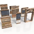 Ancient Building Components With Wooden Stone Carved Panels And Decorative Frames