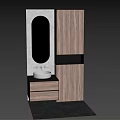Modern Washbasin Vanity With Wooden Cabinets Oval Mirror And Drawer Design