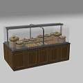 Wooden Display Cabinet Shelf With Glass Cover And Fresh Pastries For Bakery Shop