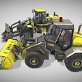 Two Yellow Construction Loaders With Large Buckets And Heavy Duty Tires
