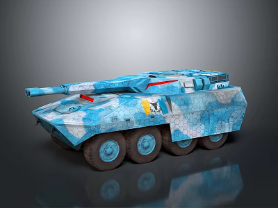 Modern Blue Camouflage Tank With Six Wheels Patterns Emblems And Modern Design 3d model