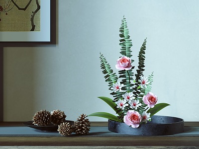 New Chinese Style Flower-arranging Ornaments Combination Japanese Style Flower-arranging Pine Kidney Fern Flower Artwork 3d model