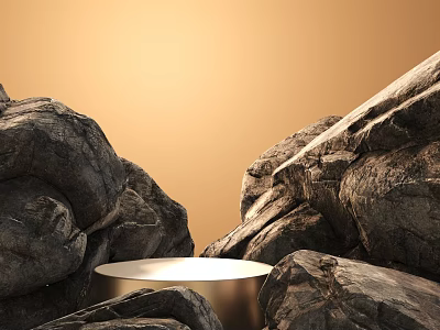 Commercial Equipment Display Platform With Circular Design In Natural Rock Setting 3d model