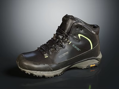 Black High Top Hiking Shoes With Yellow Accents And Durable Grip Sole For Outdoor Activities 3d model