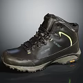 Black High Top Hiking Shoes With Yellow Accents And Durable Grip Sole For Outdoor Activities
