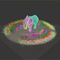 Gray Elephant Standing On Cracked Ground With Yellow Flowers In Yin Yang Shape