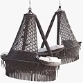Comfortable Woven Hanging Chairs With Dark Frame And White Cushions Stand Design